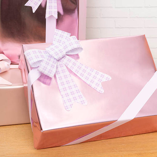 Pre-Made Bow Fabric Top Checkers Oh Lilac Pack 2 (14x19cm)