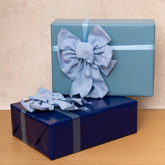 Pre-Made Bow Rustic Linen 6 Loops Cornflower Blue (20x26cm)