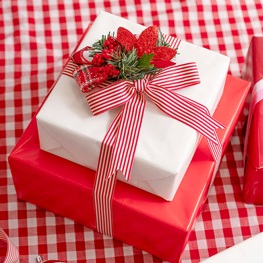 Grosgrain Ribbon Fine Stripes Red & White (25mmx20m)