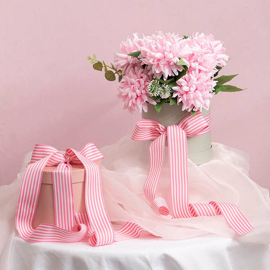 Grosgrain Ribbon Fine Stripes Baby Pink & White (38mmx20m)