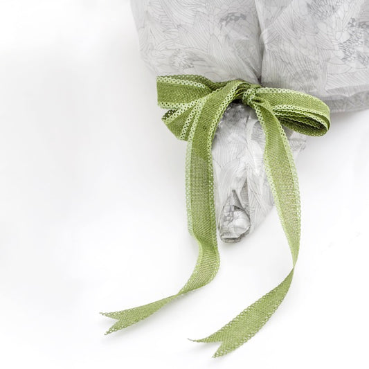 Faux Linen Ribbon with Scalloped Edge Moss (25mmx10m)