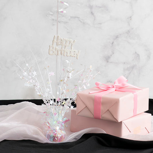 Balloon Weight Bursting Star Happy Bday Iridescent (35cmH)