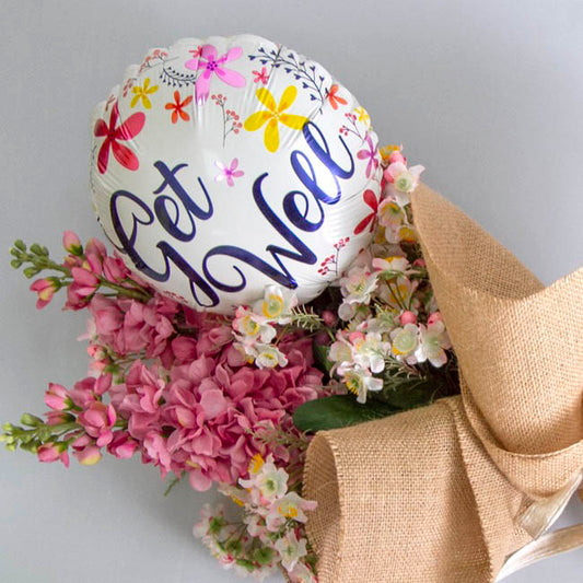 Foil Balloon 9" (22.5cmD) Air Fill Round Frangipani Get Well