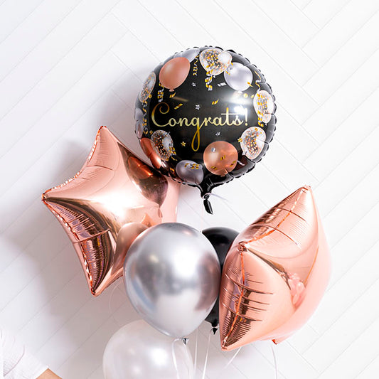 Foil Balloon 18" (45cmD) Pack5 Congrats Celebration Confetti