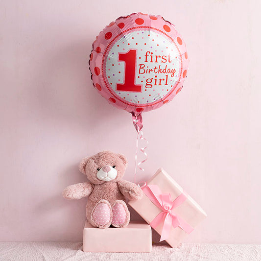 Foil Balloon 18" 1st Birthday Girl Pink (45cmD)