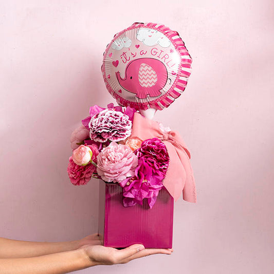 Foil Balloon 9" (22.5cmD) Air Fill Round Elephant Baby Girl