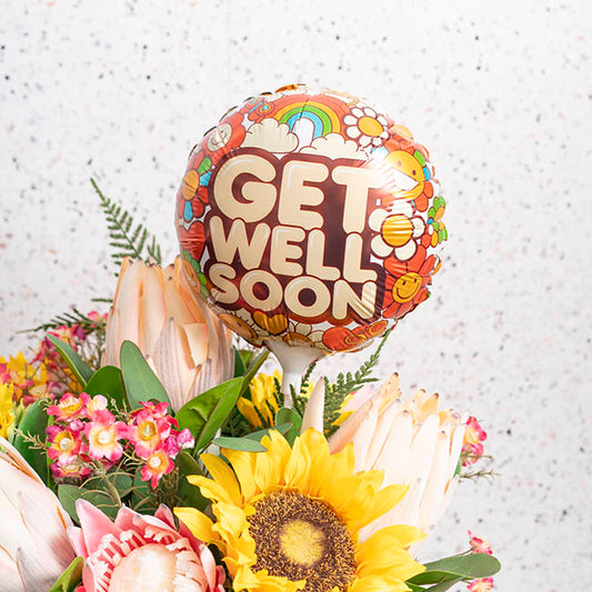 Foil Balloon 9" (22.5cmD) Air Fill RND Floral Get Well Soon