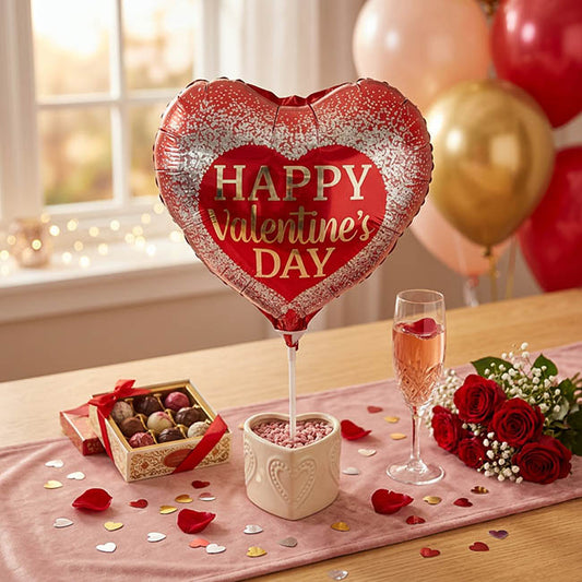 Foil Balloon 9" (22.5cmD) Happy Valentine's Day Confetti Red