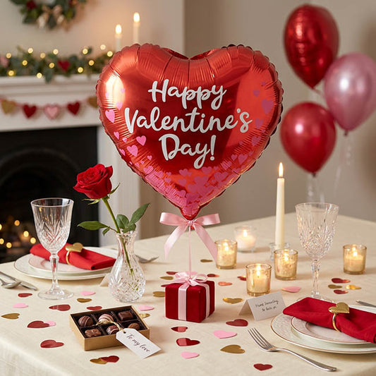 Foil Balloon 9" (22.5cmD) Happy Valentine's Day Hearts Red