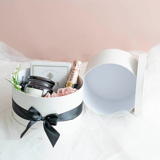 Gift Flower Box Ribbed Round Warm White Set 2 (24x14.5Hcm)