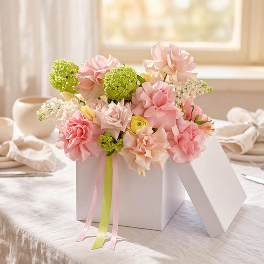 Flower Gift Hat Box Square White (15cmWx13.5cmH)