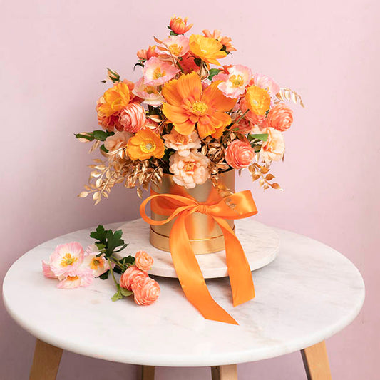 Flower Gift Hat Box Round Luxmas Gold (15cmWx13.5cmH)