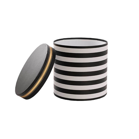 Flower Gift Hat Box Round Stripes Black White(15cmWx13.5cmH)