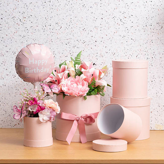 Gift Flower Box Round Blush Pink Set 5 (21x21cmH)