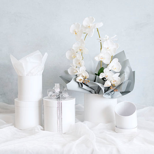 Gift Flower Box Round White Set 5 (21x21cmH)