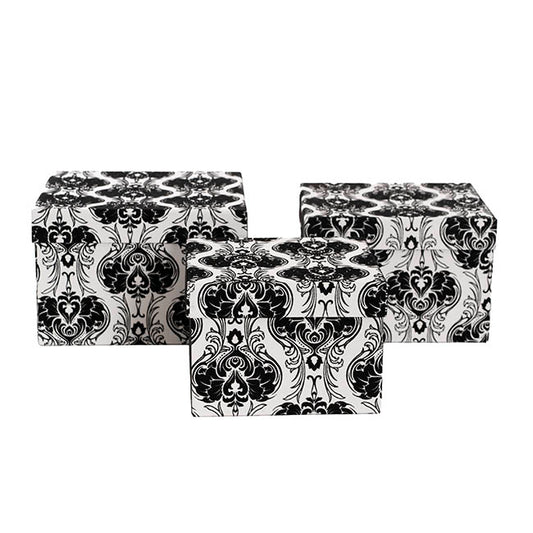 Flocked Gift Box Square Damask White Set 3 (21.5x21.5x14cmH)