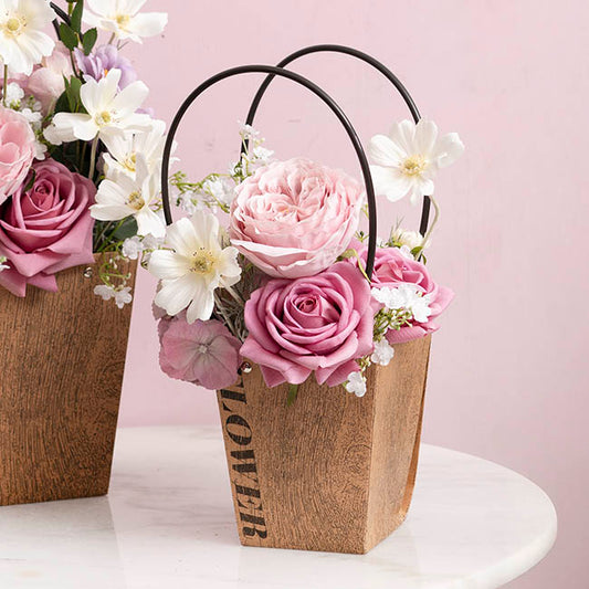 Flower Carry Bag Kraft Wood Grain Small Pk5 (9.5x13x15.5cmH)