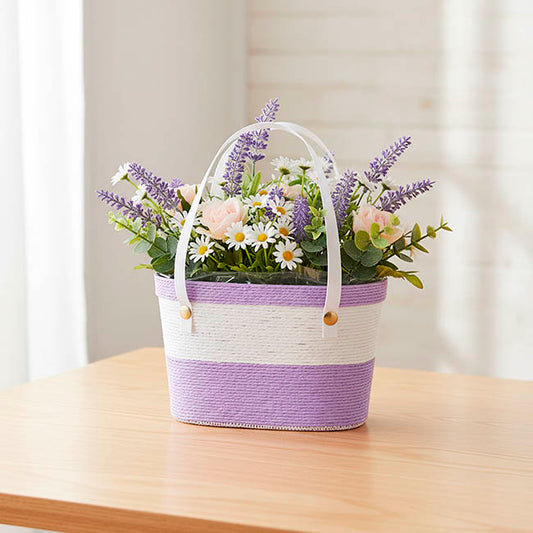 Flower Carry Paper Rope Basket Duo Purple (18x9x13cmH)
