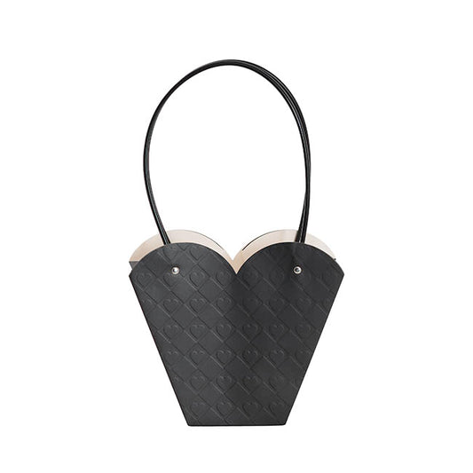 Flower Heart Carry Bag Embossed Black Pack 5 (23x10x20cmH)