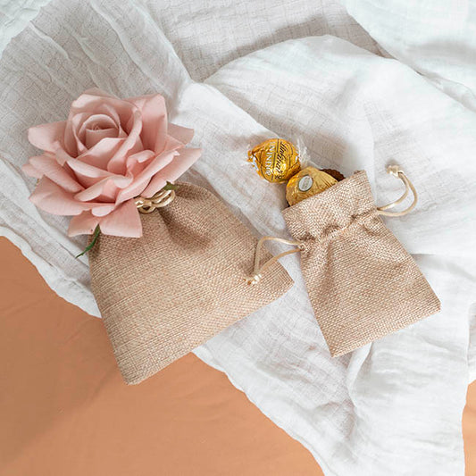 Faux Jute Gift Bomboniere Pouch Med Natural Pk10 (12x17cmH)