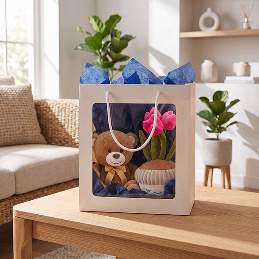Window Posy Gift Bag V Shape White Pack 5 (26x20x30cmH)