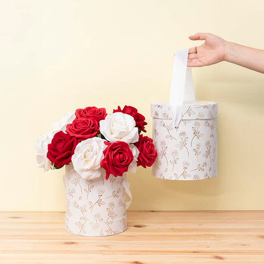 Hat Gift Box Deluxe Gold Foil Rose White Set 2 (20Dx22cmH)
