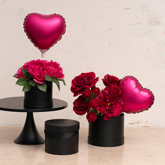 Flower Hat Box Petite Round Black Set 3 (17Dx13.5cmH)