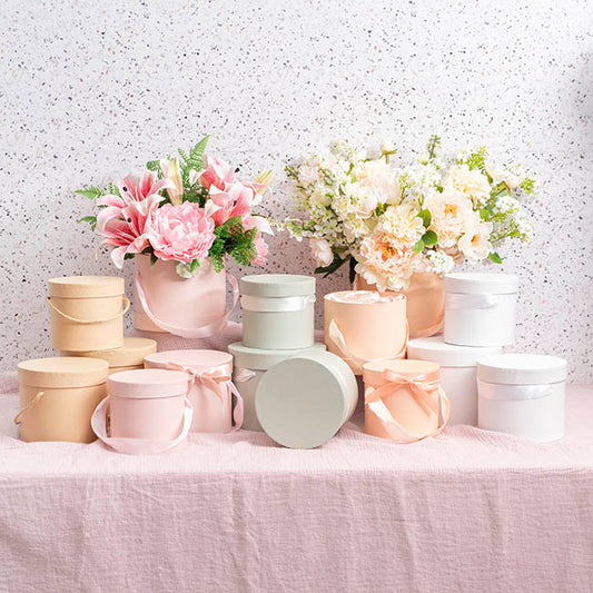 Flower Hat Box Petite Round Blush Pink Set 3 (17Dx13.5cmH)