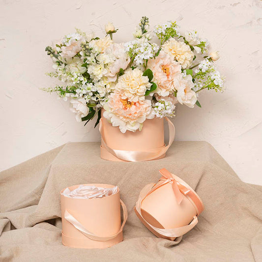 Flower Hat Box Petite Round Apricot Peach Set 3(17Dx13.5cmH)