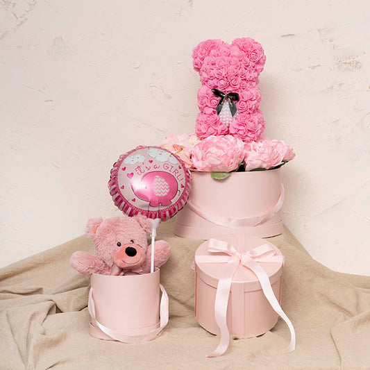 Flower Hat Box Grande Round Blush Pink Set 3 (25Dx15cmH)