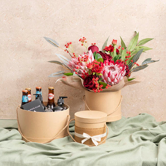 Flower Hat Box Grande Round Kraft Brown Set 3 (25Dx15cmH)