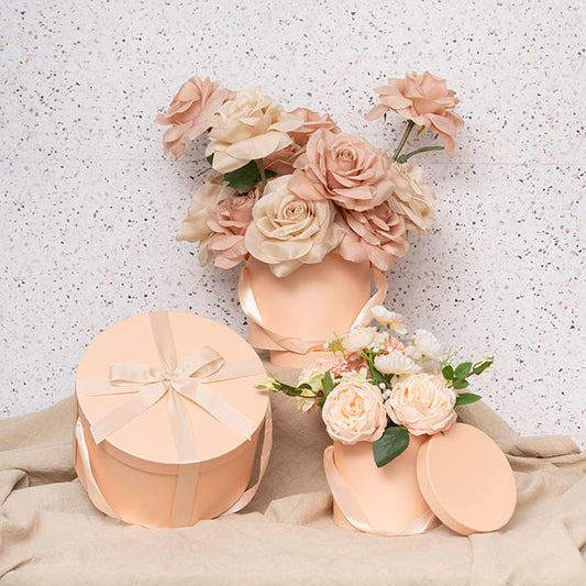 Flower Hat Box Grande Round Apricot Set 3 (25Dx15cmH)