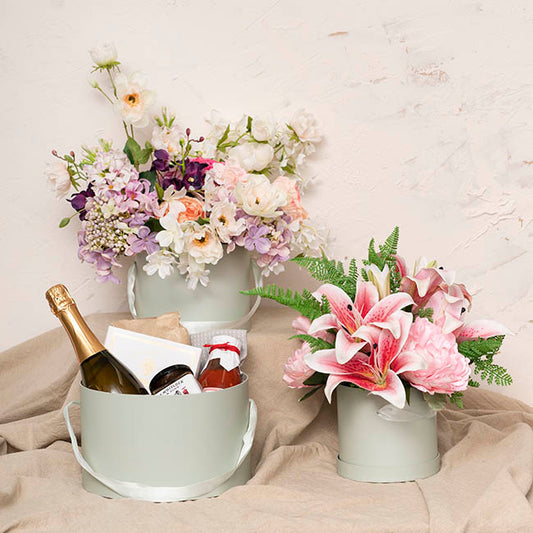 Flower Hat Box Grande Round Sage Green Set 3 (25Dx15cmH)