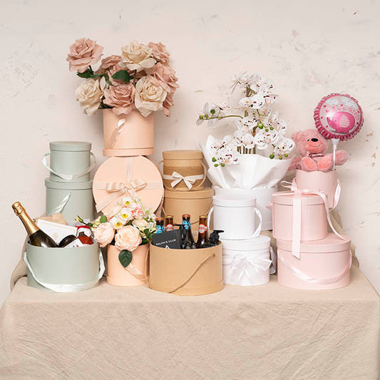 Flower Hat Box Grande Round White Set 3 (25Dx15cmH)