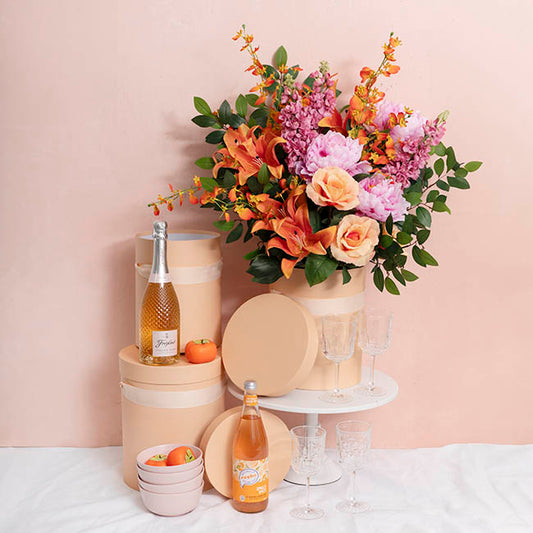 Flower Hat Box Tall Round Apricot Peach Set 3 (24.5Dx30cmH)