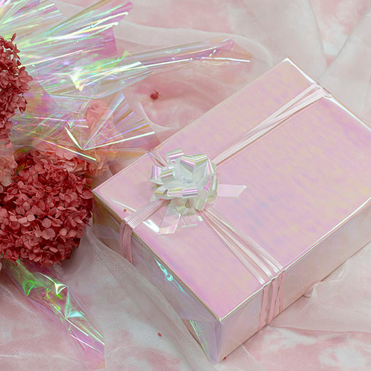 Ribbon Pull Bow Pom Pom Iridescent White (18mmx8.75cmD) Pk5