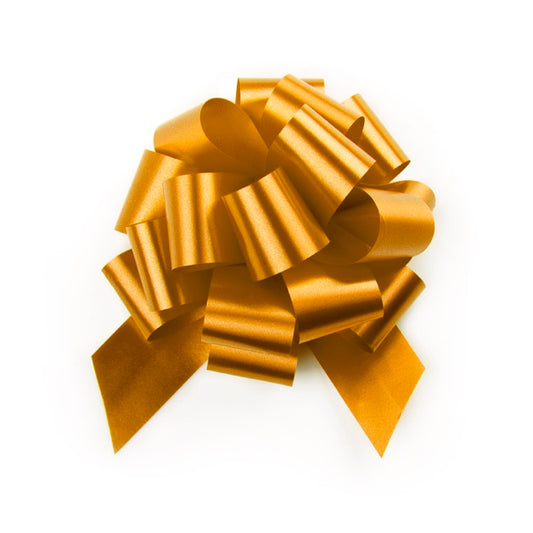 Ribbon Pull Bow Pom Pom Gold (32mmx12.5cm) Pack 5