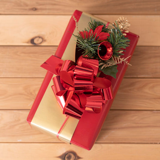 Ribbon Pull Bow Pom Pom Metallic Red (32mmx12.5cm) Pack 5