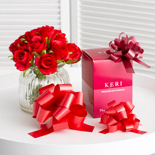 Ribbon Pull Bow Pom Pom Red (32mmx12.5cm) Pack 5