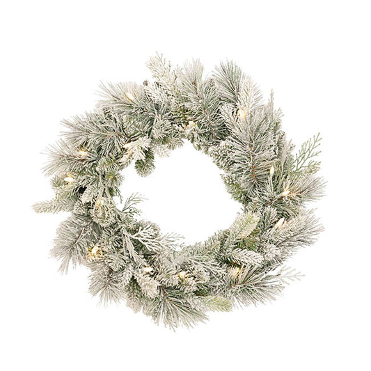 Mixed Christmas Snow Pine LED Wreath White (40cmD)