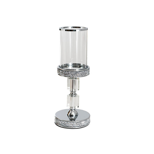 Glass Sleeve Pillar Candle Holder Stand Silver (32cmH)