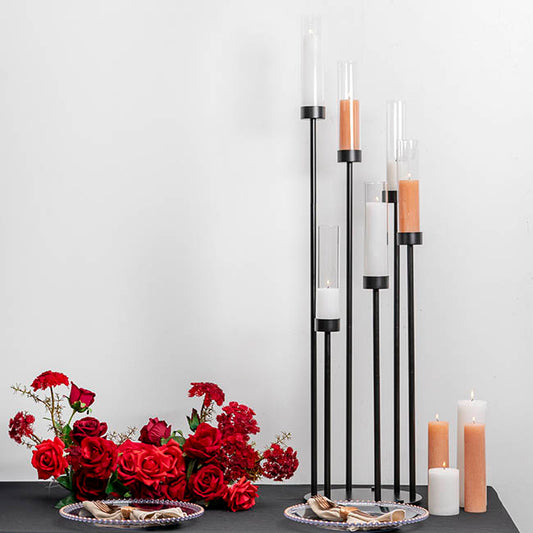 Metal Spiral Candelabra 6 Glass Candle Holder Black (118cmH)