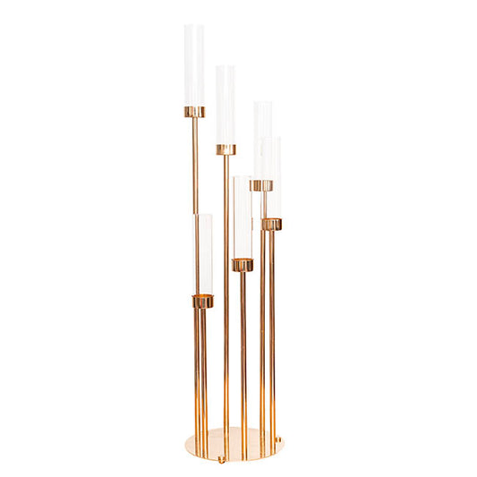 Metal Spiral Candelabra 6 Glass Candle Holder Gold (118cmH)