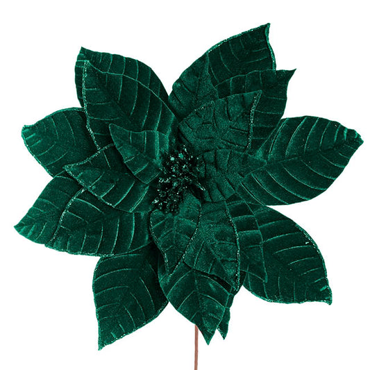 Velvet Poinsettia Stem Hunter Green (34cmDx50cmH)
