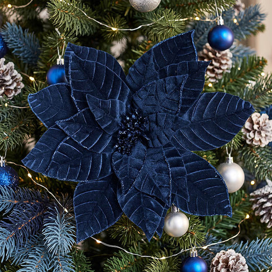 Velvet Poinsettia Stem Navy (34cmDx50cmH)