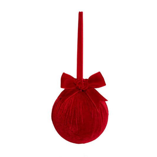 Hanging Velvet Bauble w Bow Dark Red (15cmD)