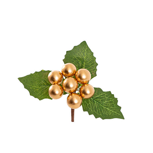Holly Berry Picks Pack 6 Gold (10cmH)