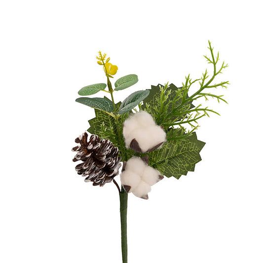 Cotton Pinecone Pick Pack 4 White (24cmH)