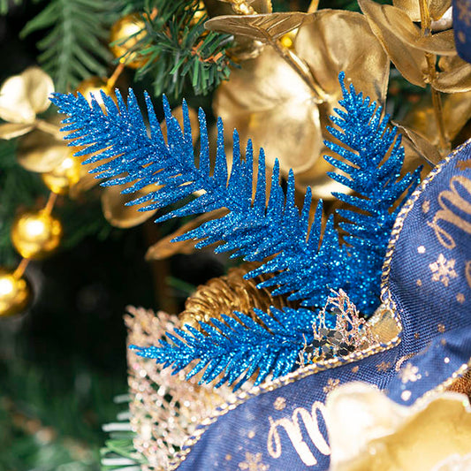 Traditional Pine Leaf Pick Pack 6 Glitter Navy Blue (17cmH)