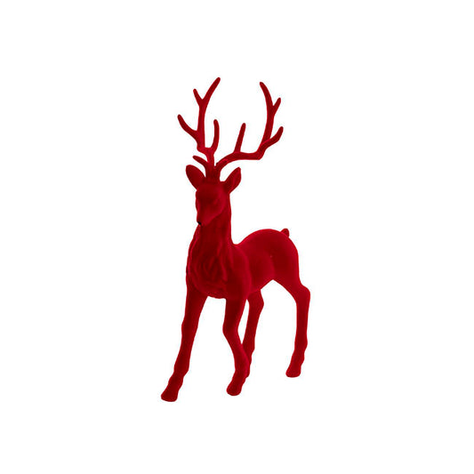 Standing Flocked Reindeer Dark Red (37cmH)